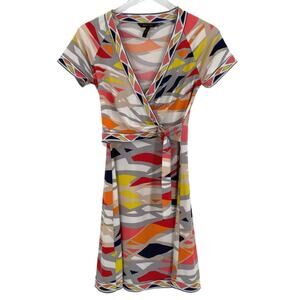 Colorful midi dress BCBGMaxAzria size XS grey orange coral yellow